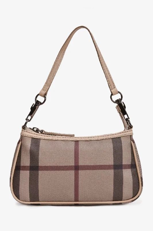 Burberry Beige Leather/Canvas Tartan Patterned Shoulder Bag