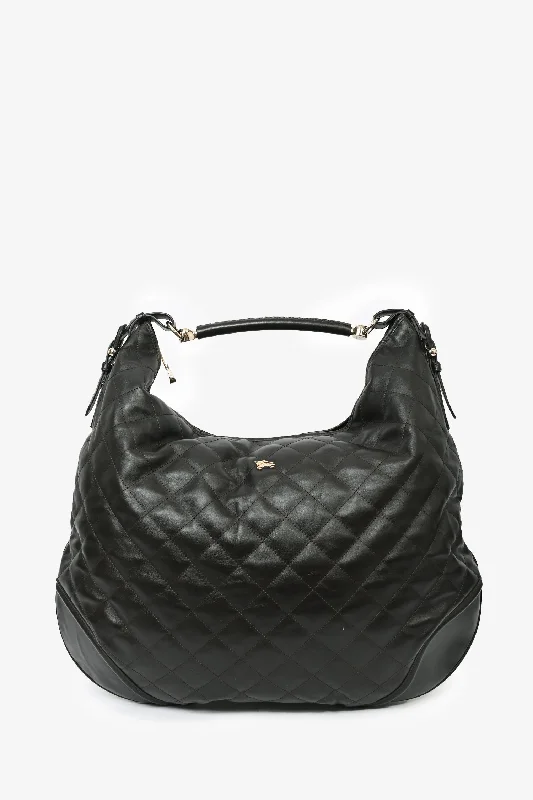 Burberry Brown Leather Quilted Large Hobo Bag