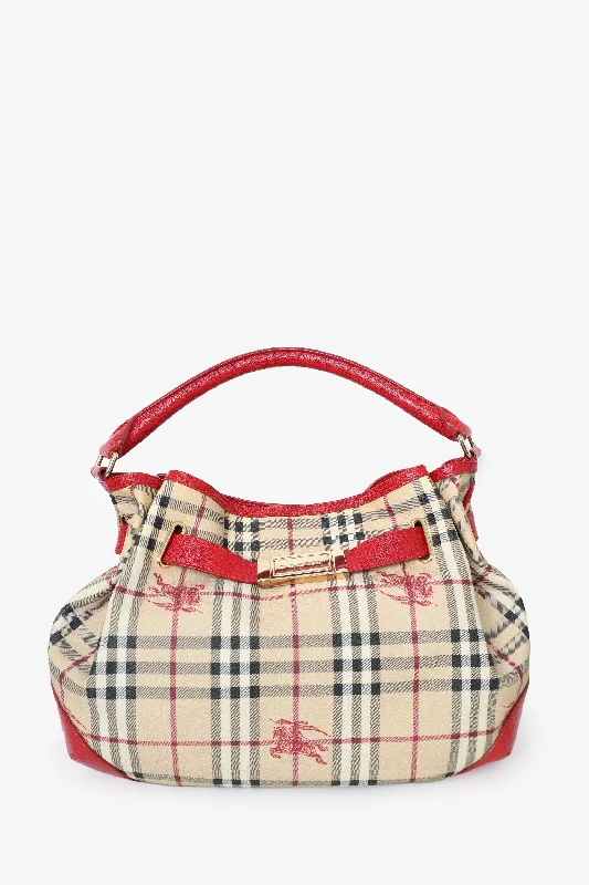 Burberry Red/Beige Haymarket Check Shoulder Bag