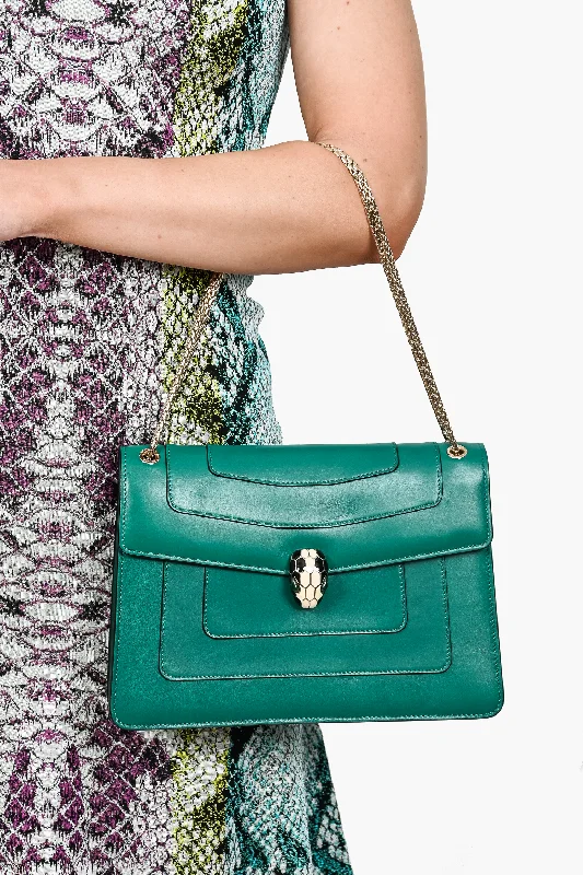 Bvlgari Green Leather Serpenti Forever Medium Shoulder Bag