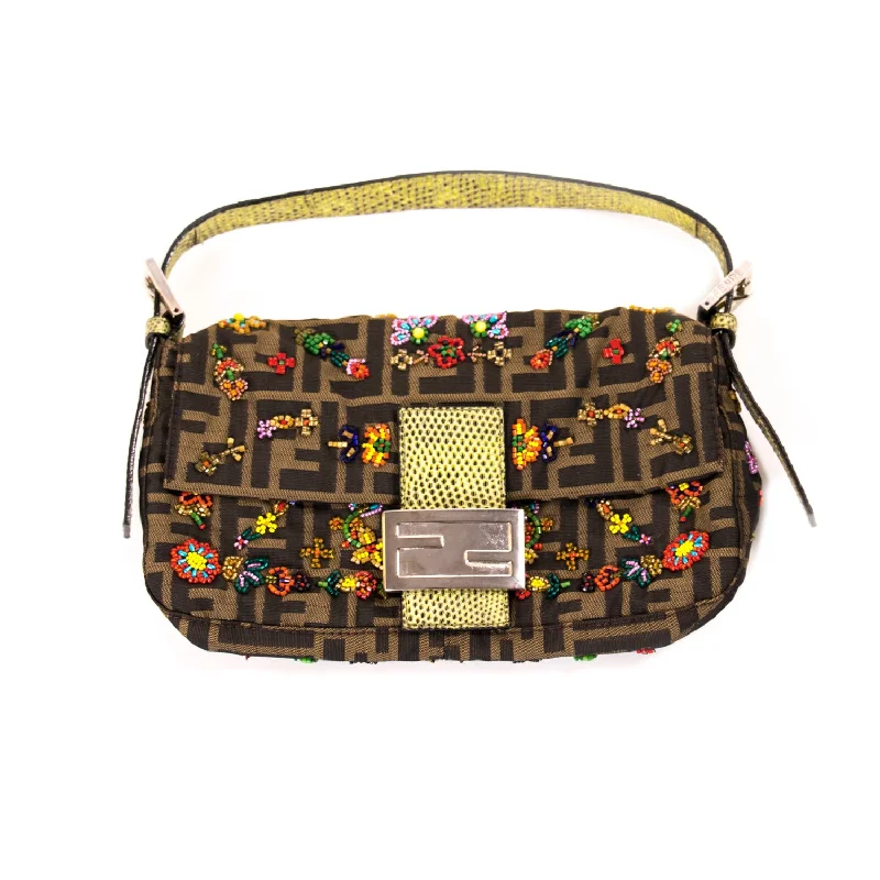 Fendi Floral Beaded Zucca Mini Baguette