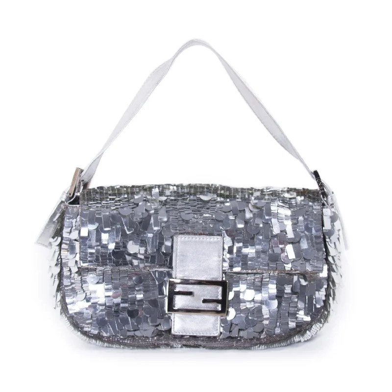 Fendi Silver Sequin Baguette