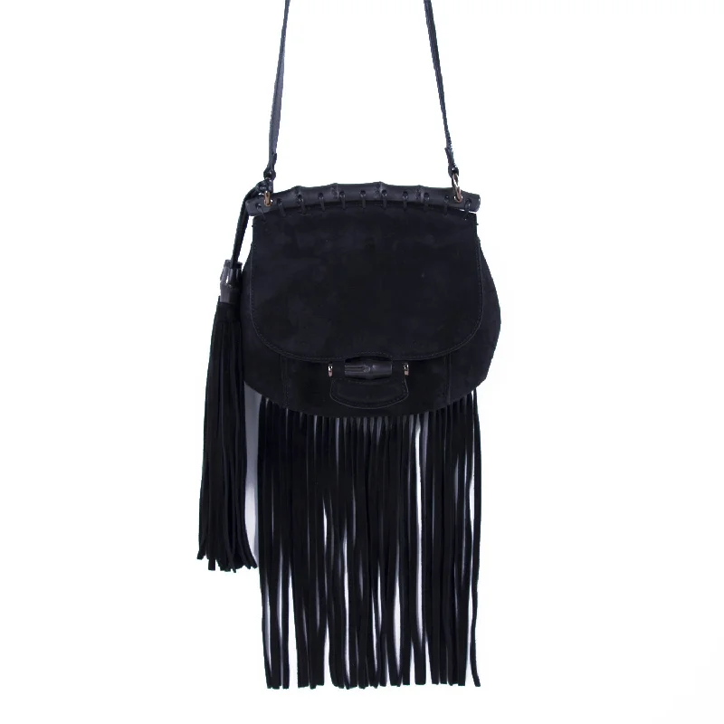 Gucci Nouveau Black Fringe Suede Bag