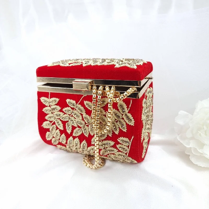 Ameera Red Gold Box Clutch, Vanity Box,