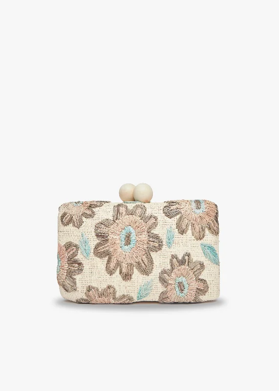 Bryn Embroidered Straw Clutch Bag