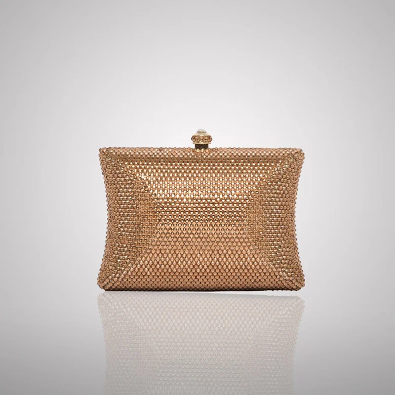 Elegant Light Golden Rectangular Swarovski Clutch | C830