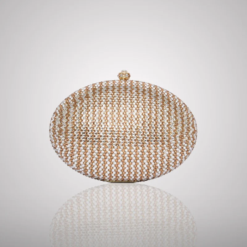 Gold & White Oval Swarovski Clutch | C831