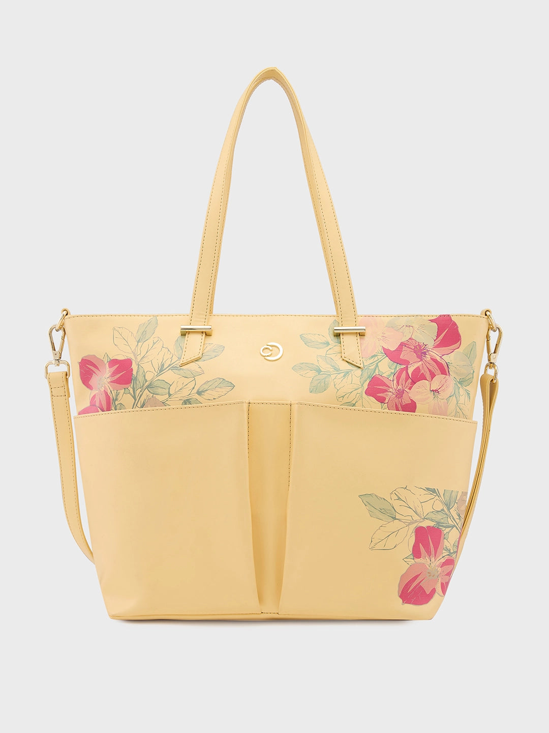 Caprese Shanaya Tote Medium Printed Womens Office Handbag Yellow