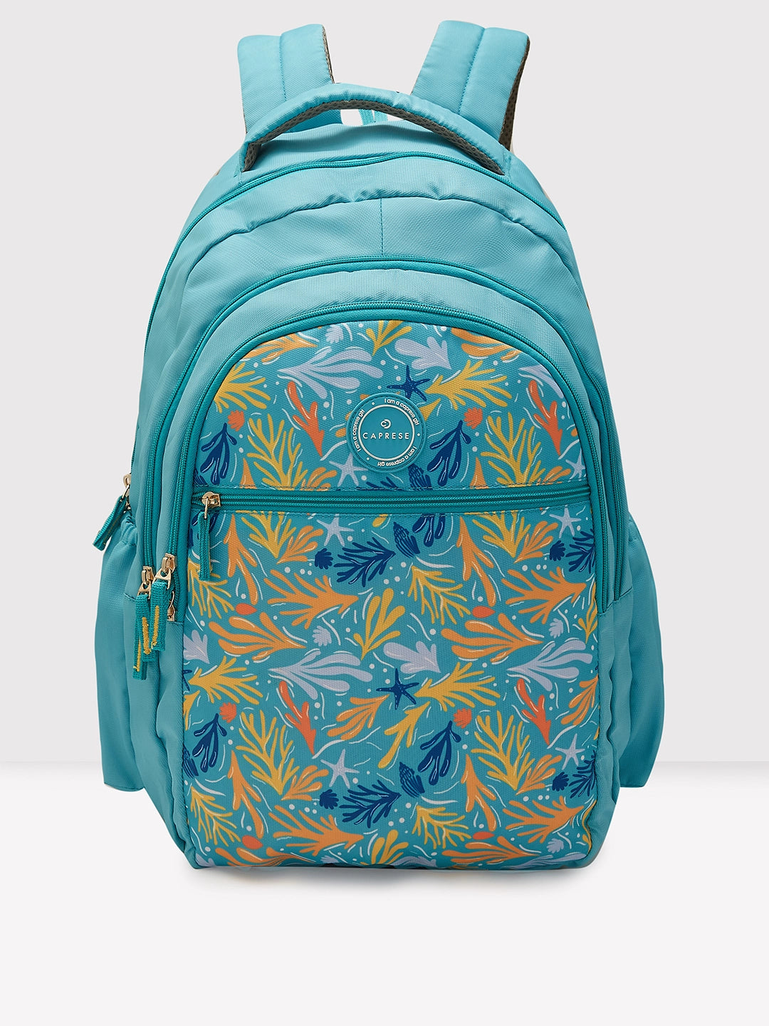 Caprese Xenia School Laptop Backpack Large Printed Turquoise