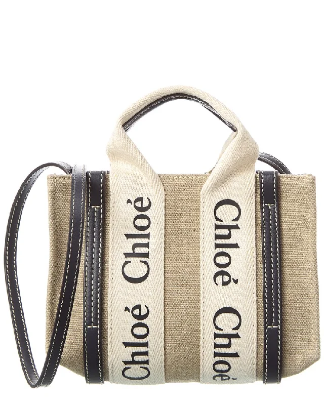 Chloe Woody Mini Canvas & Leather Tote