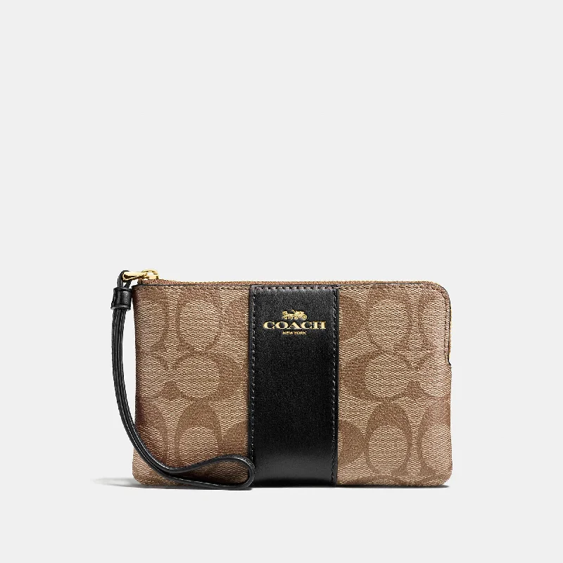 Coach Outlet Corner Zip Wristlet In Signature Canvas