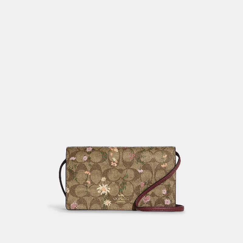 Coach Outlet Anna Foldover Clutch Crossbody In Signature Canvas With Wildflower Print