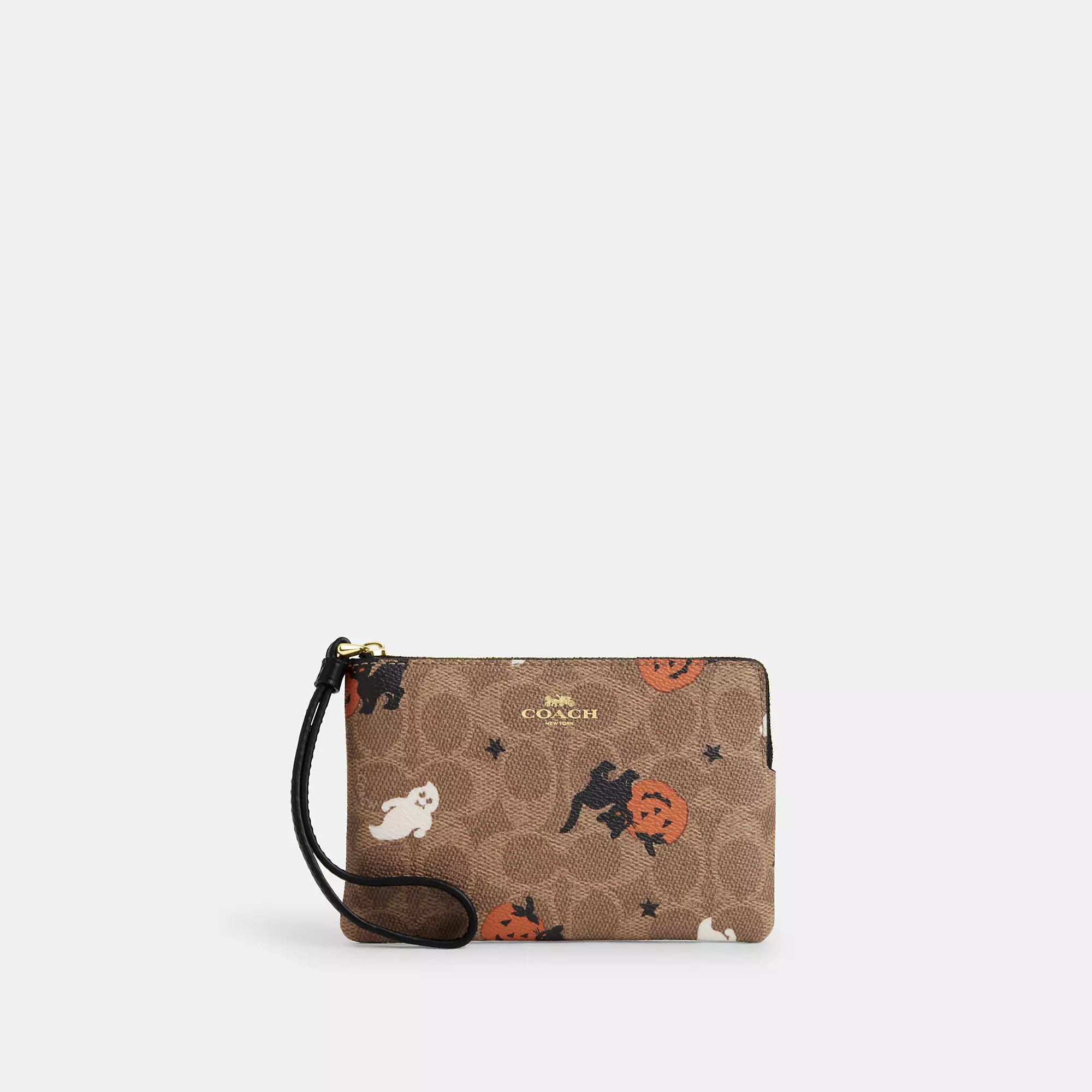 Coach Outlet Corner Zip Wristlet In Signature Canvas With Halloween Print