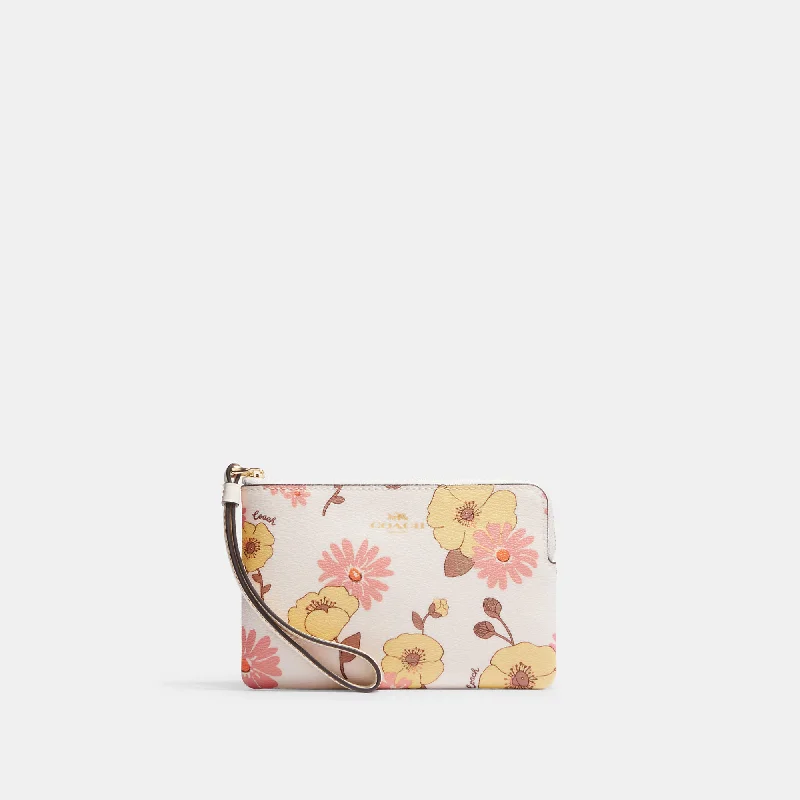 Coach Outlet Corner Zip Wristlet With Floral Cluster Print