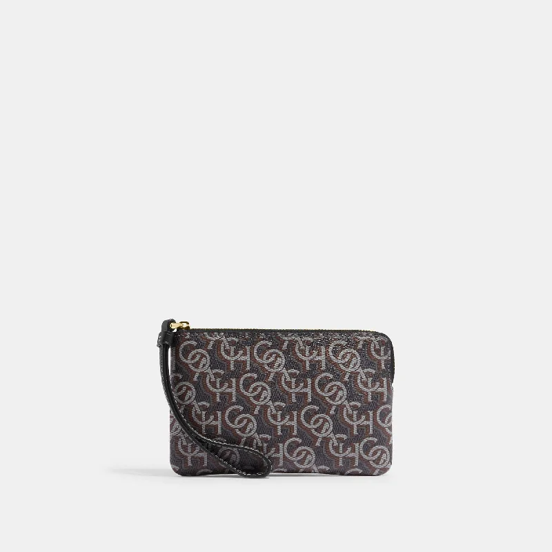 Coach Outlet Corner Zip Wristlet With Signature Monogram Print