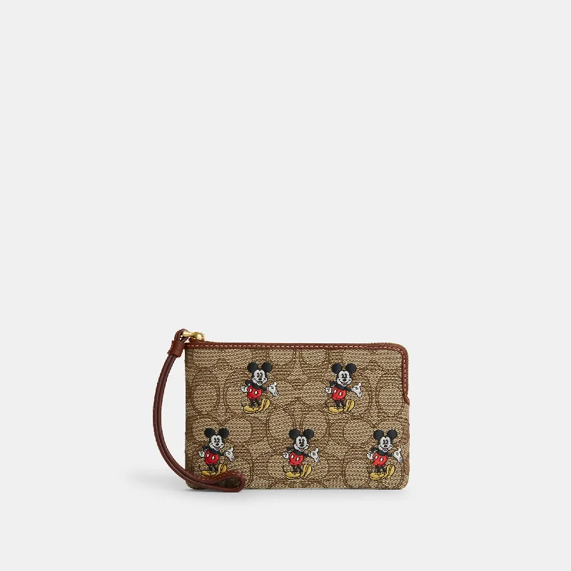 Coach Outlet Disney X Coach Corner Zip Wristlet In Signature Jacquard With Mickey Mouse Print