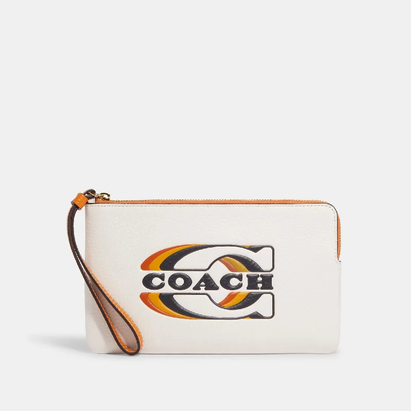 Coach Outlet Large Corner Zip Wristlet With Coach Stamp