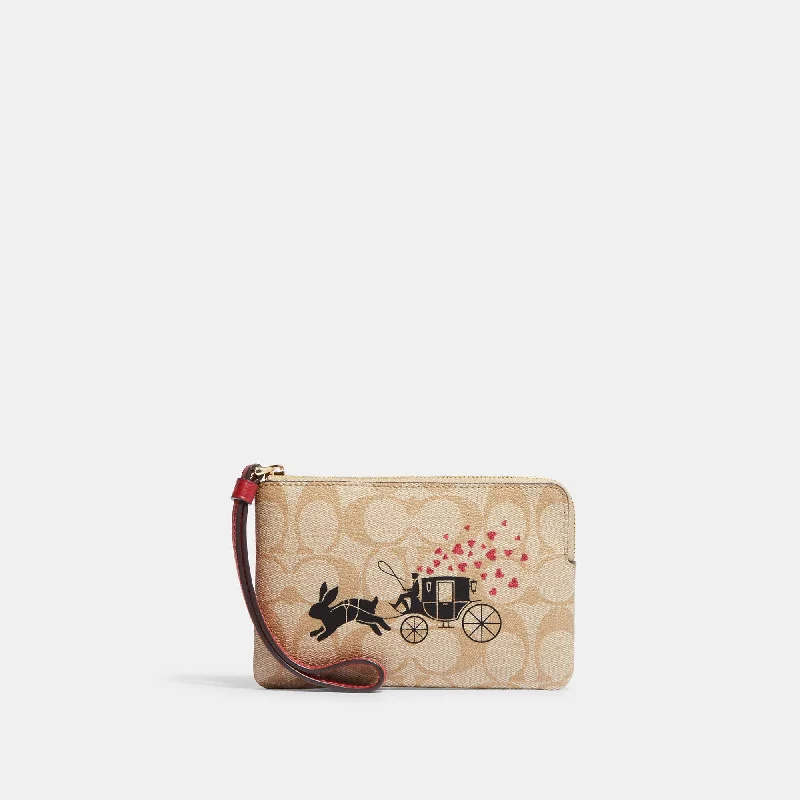 Coach Outlet Lunar New Year Corner Zip Wristlet In Signature Canvas With Rabbit And Carriage