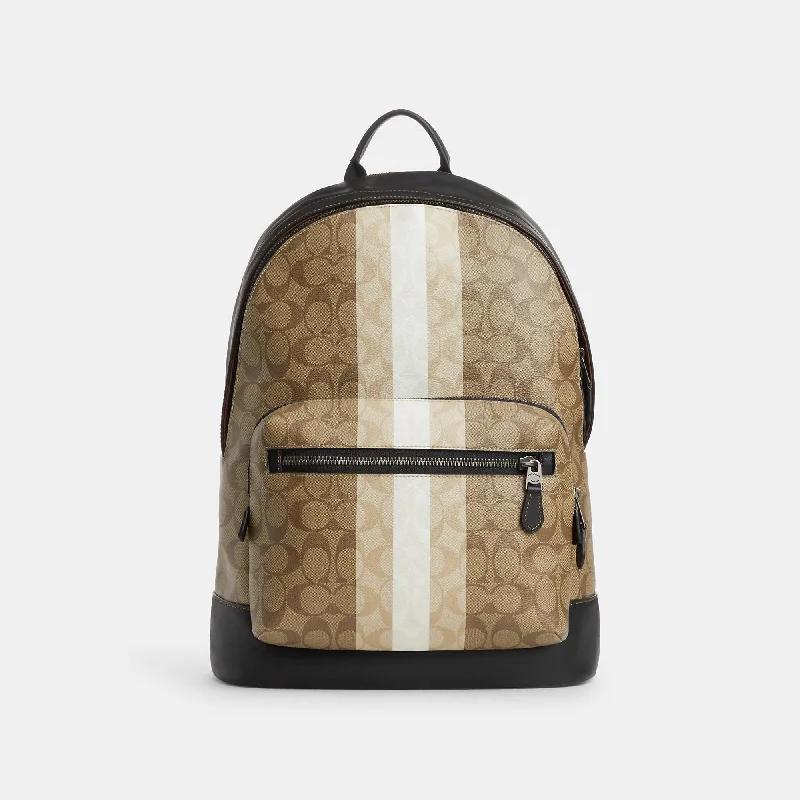 Coach Outlet West Backpack In Blocked Signature Canvas With Varsity Stripe