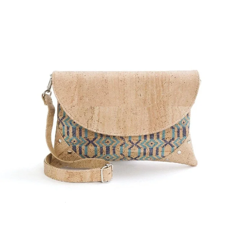 Cork Clutch Bag and Vegan Crossbody Purse for Women in Blue Tribe