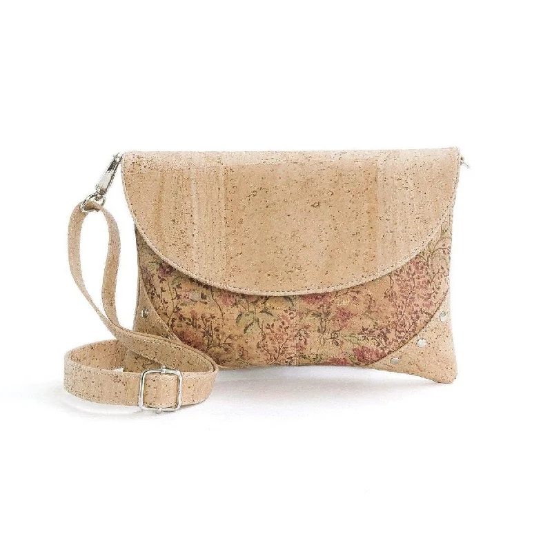 Cork Clutch Bag and Vegan Crossbody Purse for Women in Rose Floral