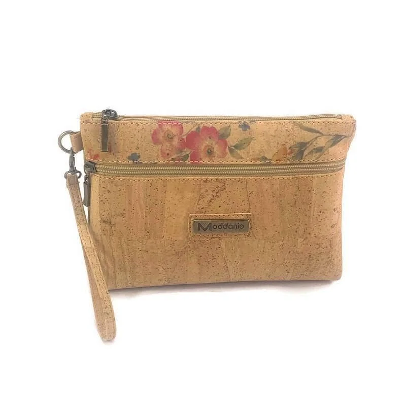 Cork Clutch Bag Vegan Purse with Wristlet Chetoci in Red Floral