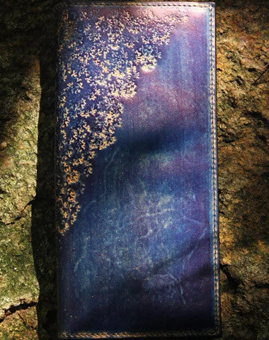 Handcraft vintage distress floral leather hand dyed long wallet for women girl lady