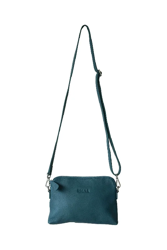 HOOPLA LEATHER MINI CROSSBODY SLOUCH/CLUTCH TEAL BLUE