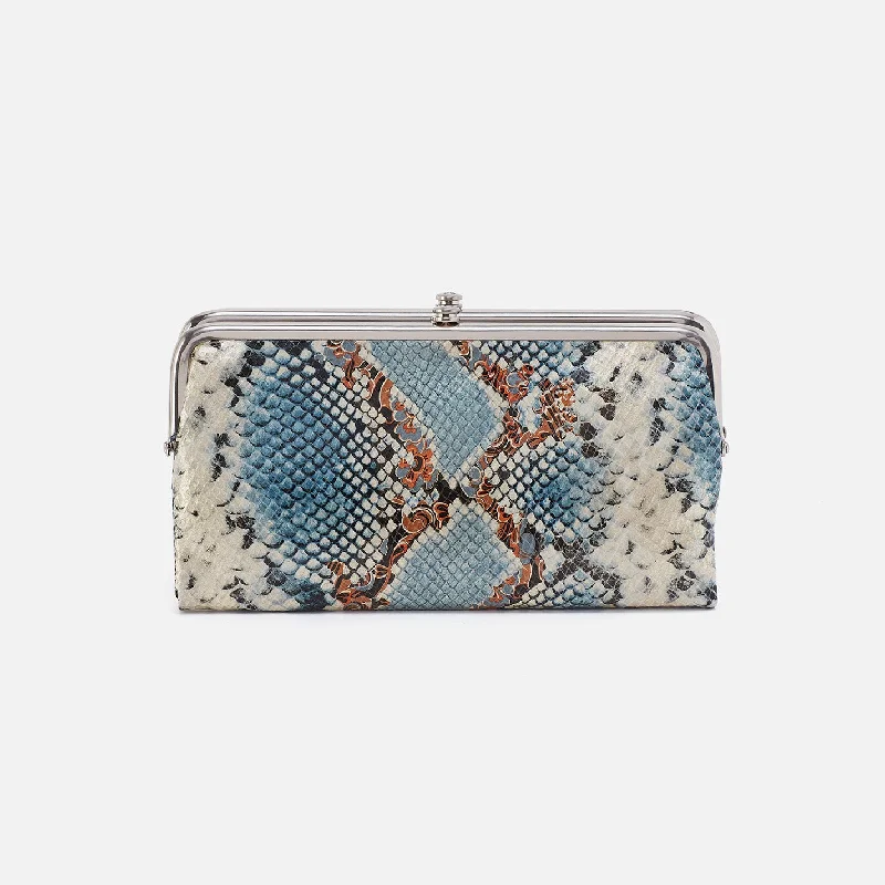 Lauren Clutch-Wallet In Printed Leather - Blue Tempest