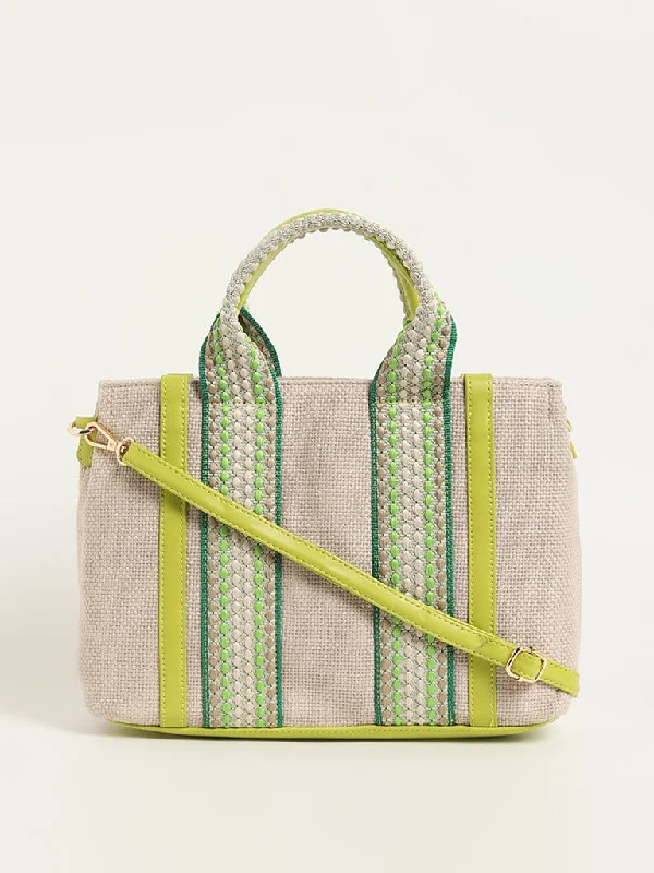 LOV Green Jute Tote Bag