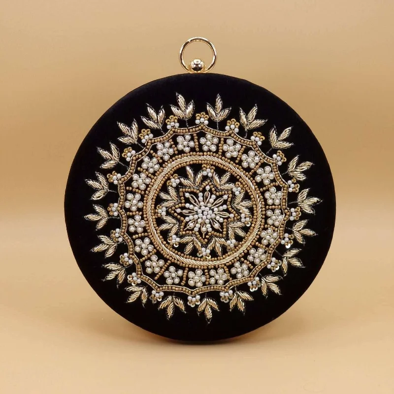 Noor Bridal Round Clutch Bag Black