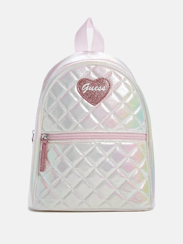 Quilted Iridescent Heart Logo Backpack