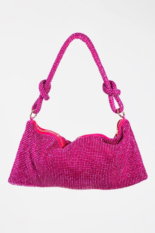 Rhinestone Mesh Rope Handle Hand Bag