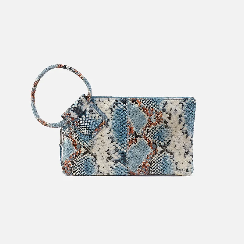 Sable Wristlet In Printed Leather - Blue Tempest