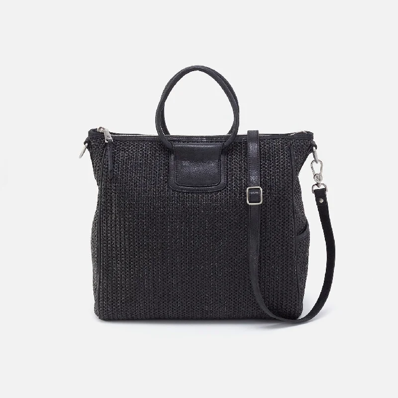 Sheila Large Satchel in Raffia With Leather Trim - Black