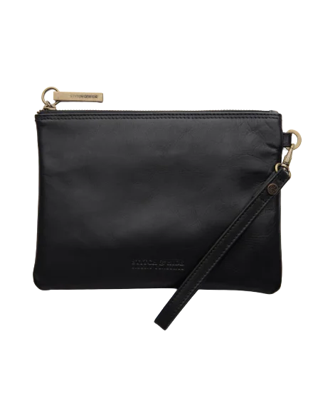 STITCH & HIDE LEATHER CASSIE CLUTCH CLASSIC COLLECTION BLACK - FREE KEYRING