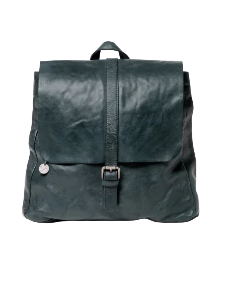 STITCH & HIDE WASHED LEATHER HAMBURG BACKPACK PETROL GREEN - FREE WALLET POUCH