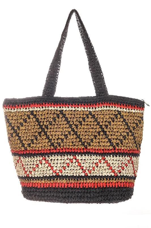 Straw Braided Boho Striped Pattern Tote Bag