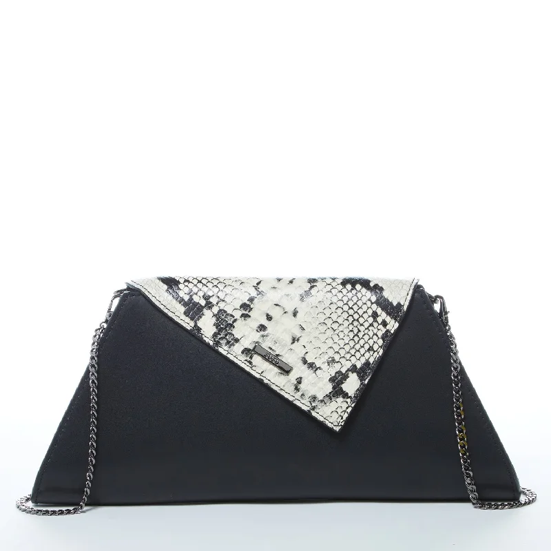 SUSU Angelica Leather Clutch Black Snakeskin Shoulder Chain Bag