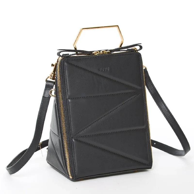 SUSU Heidi Black Leather Convertible Backpack Shoulder Bag