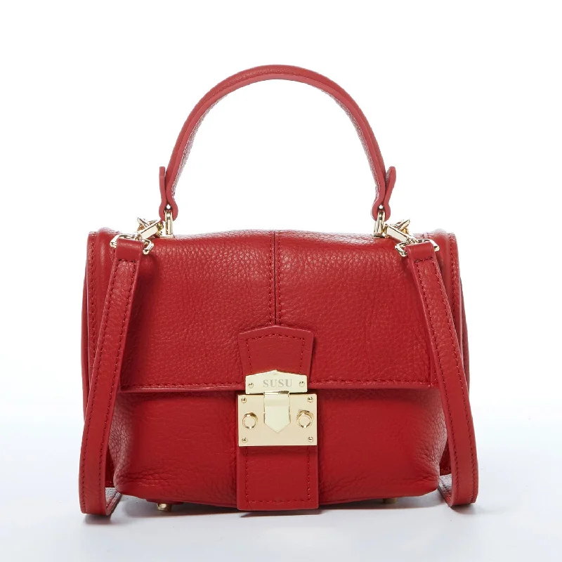 SUSU Linda Red Leather Backpack Shoulder Bag