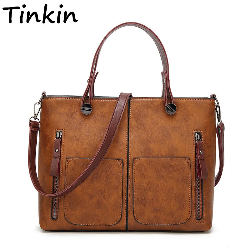 Tinkin Vintage  Women Shoulder Bag Female Causal Totes for Daily Shopping All-Purpose High Quality Dames Handbag