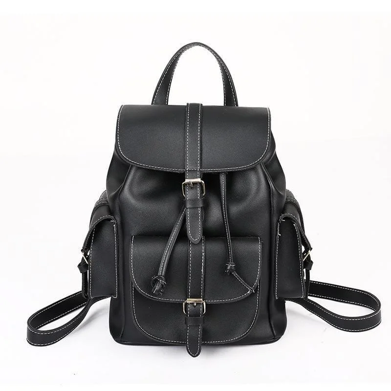 Vintage Drawstring Backpack Black Shoulder Bag