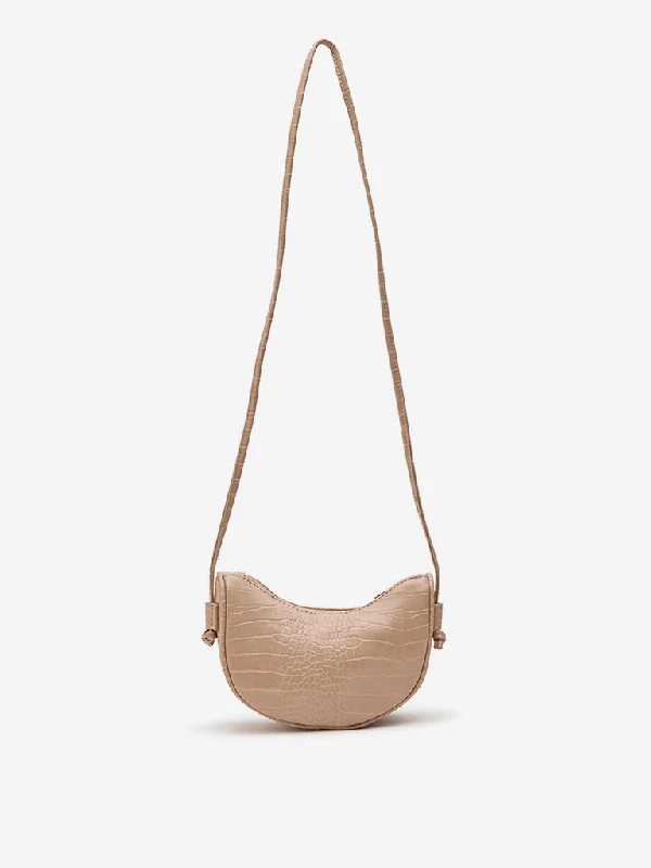 Westside Accessories Light Beige Textured Baguette Bag