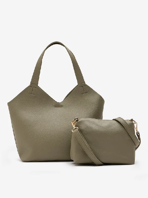 Westside Accessories Light Olive Textured Tote Bag with a Pouch