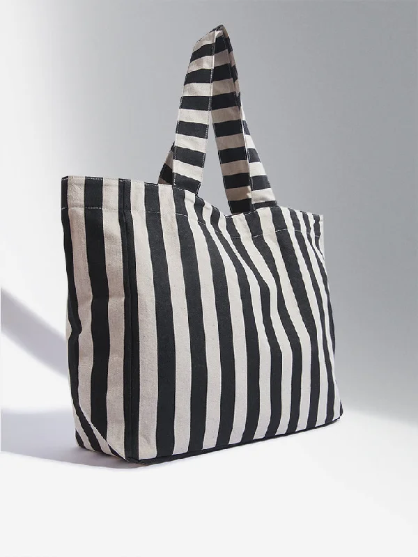 Westside Black & White Striped Alex Tote Bag