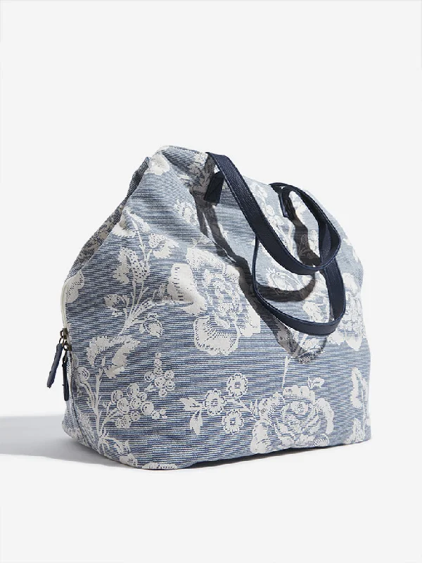 Westside Light Blue Floral Theme Tote Bag